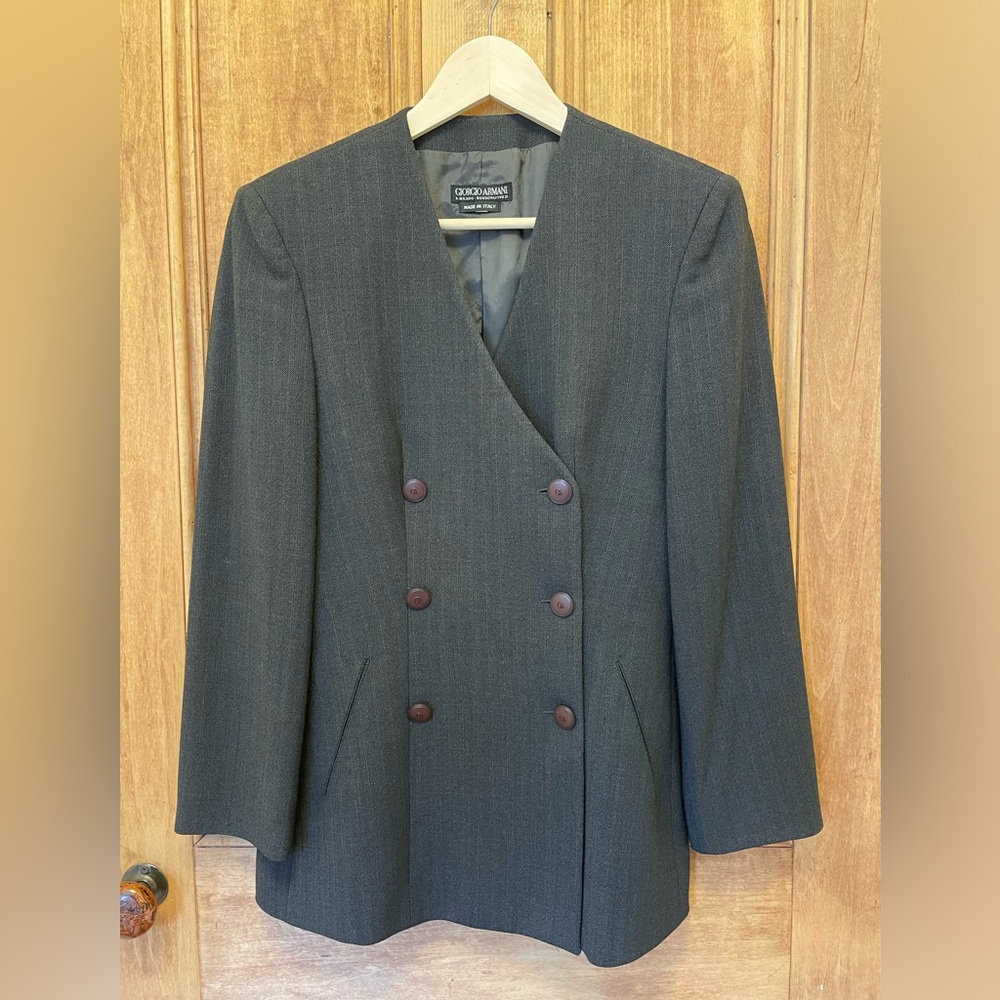 Giorgio Armani Vintage Double-Breasted Blazer Women’s Size 8 Gray Brown Accents